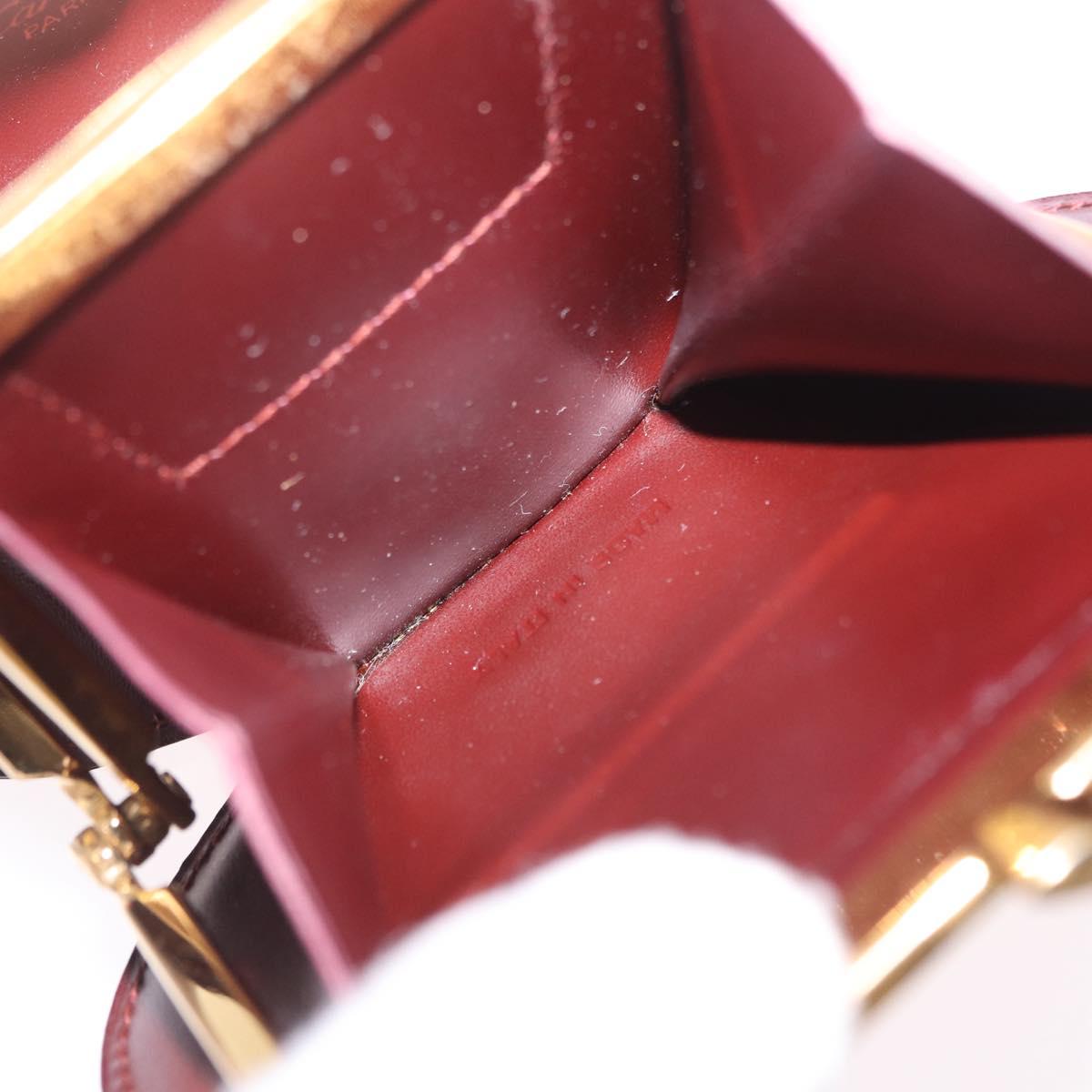 CARTIER Must Line Coin Purse Leather Bordeaux Gold Auth 203332V