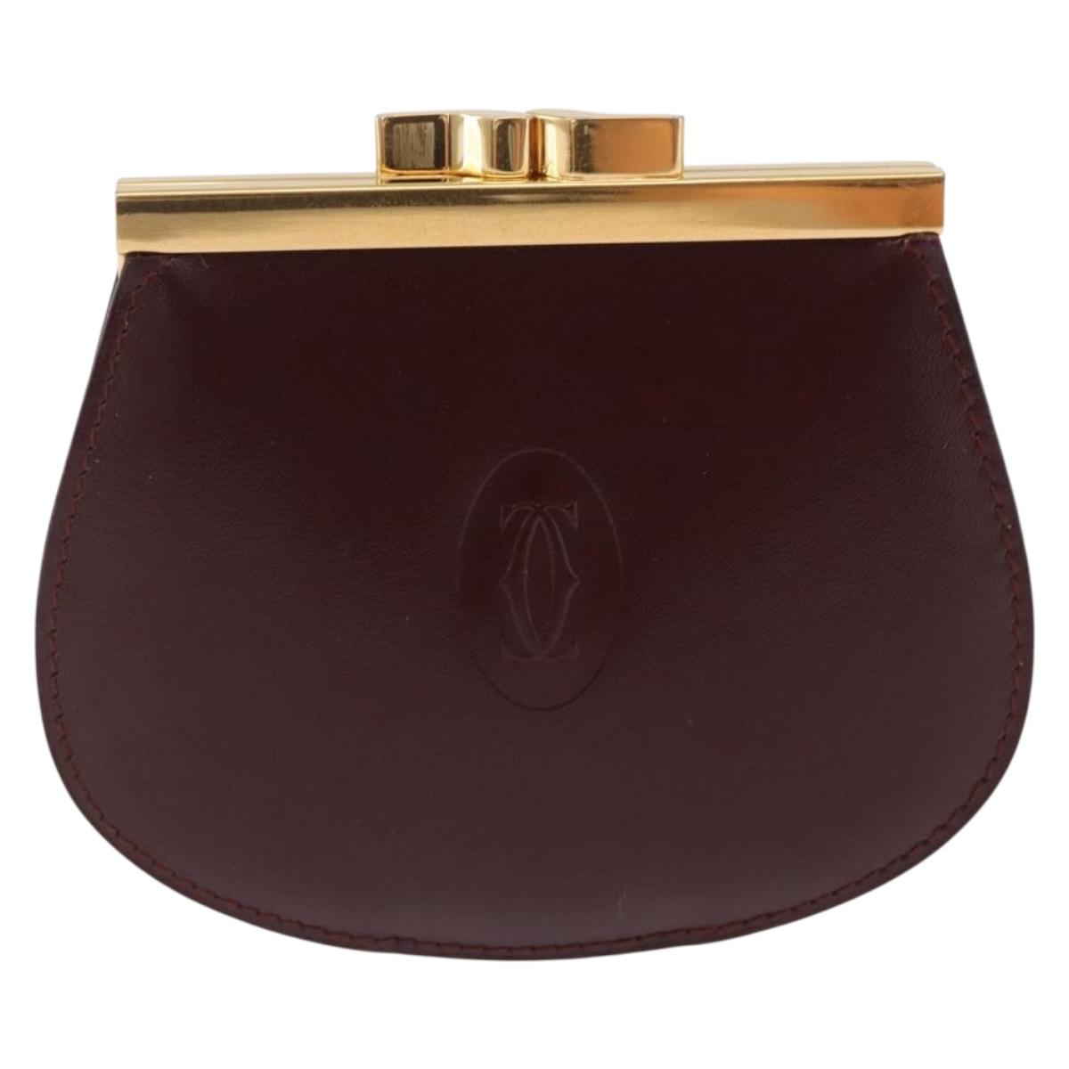 CARTIER Must Line Coin Purse Leather Bordeaux Gold Auth 203332V