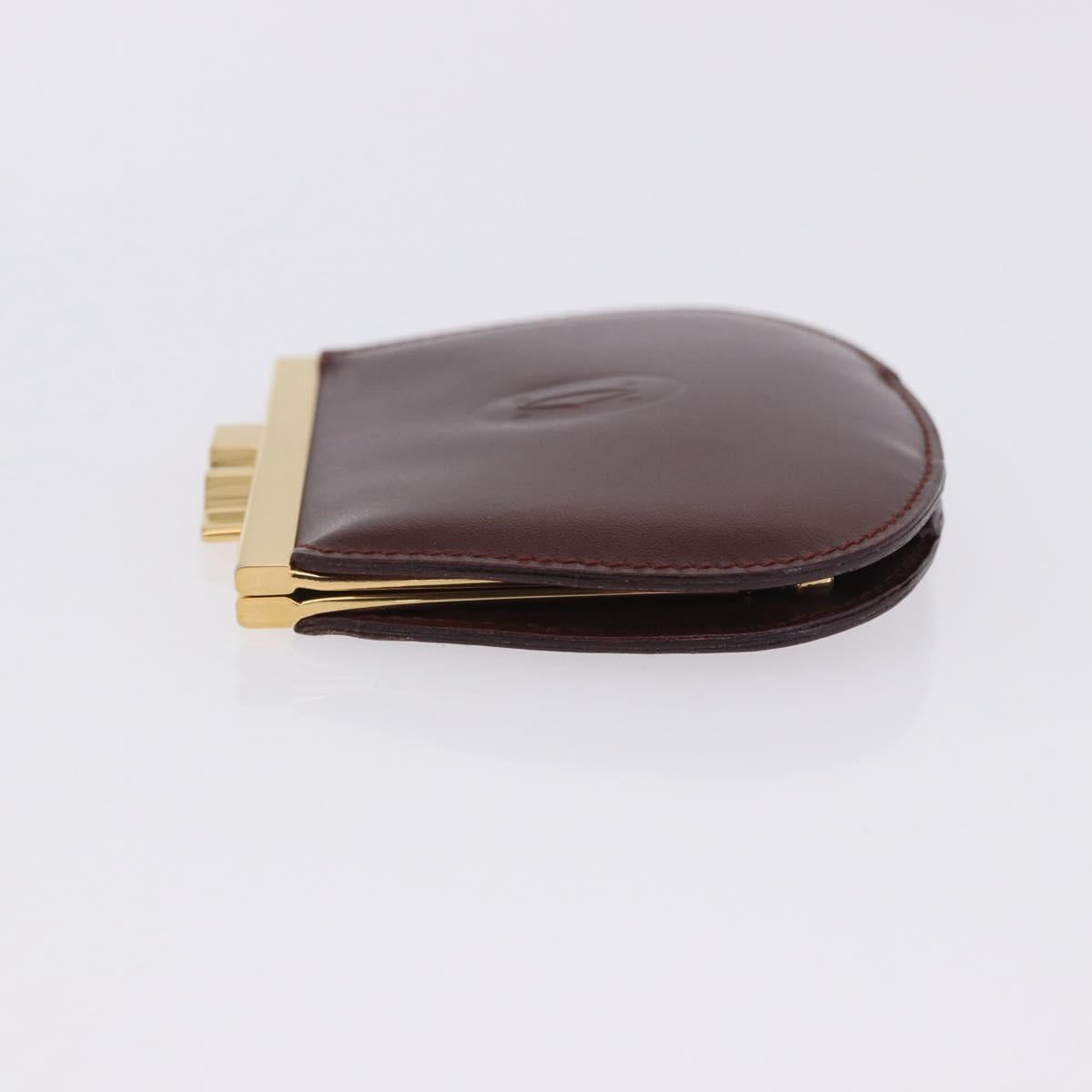 CARTIER Must Line Coin Purse Leather Bordeaux Gold Auth 203332V