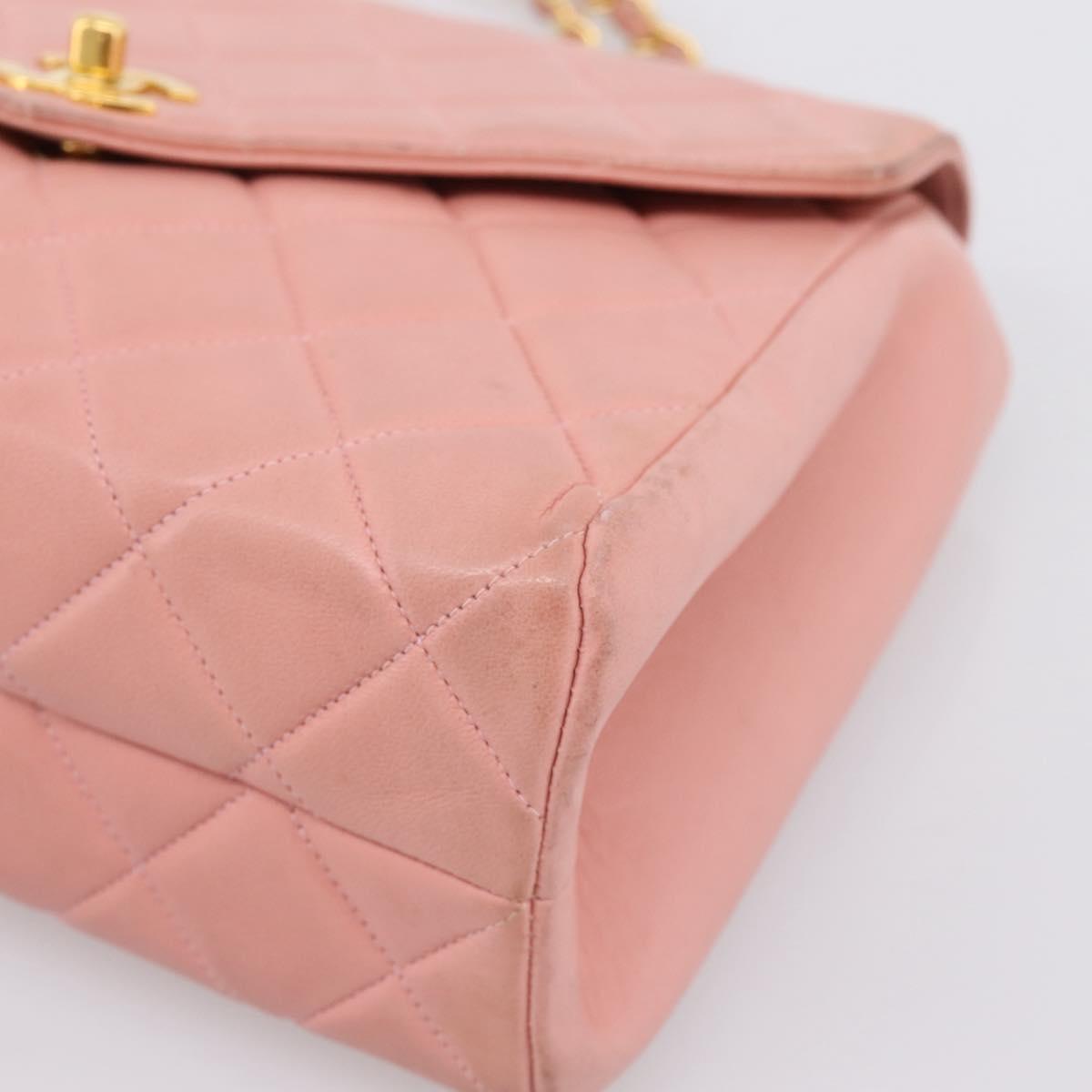 CHANEL Matelasse Chain Shoulder Bag Lamb Skin Pink Gold CC Auth 203333V