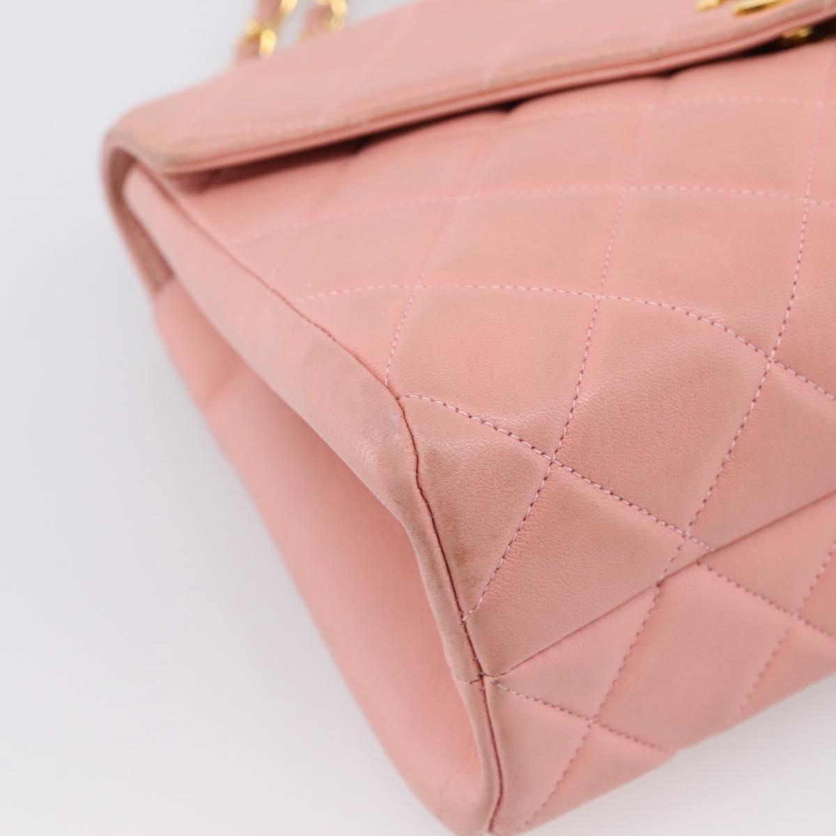 CHANEL Matelasse Chain Shoulder Bag Lamb Skin Pink Gold CC Auth 203333V