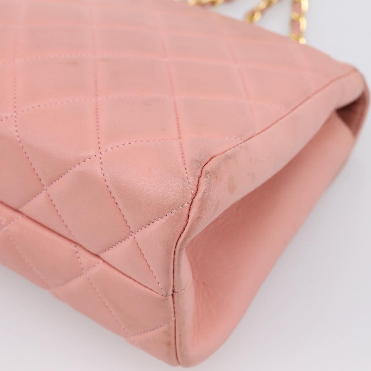 CHANEL Matelasse Chain Shoulder Bag Lamb Skin Pink Gold CC Auth 203333V
