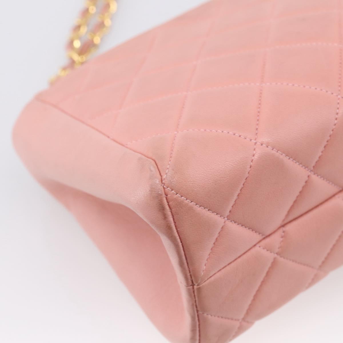 CHANEL Matelasse Chain Shoulder Bag Lamb Skin Pink Gold CC Auth 203333V