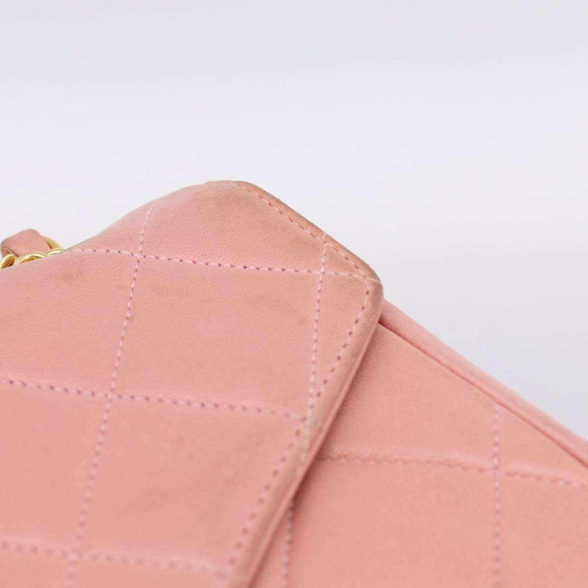 CHANEL Matelasse Chain Shoulder Bag Lamb Skin Pink Gold CC Auth 203333V