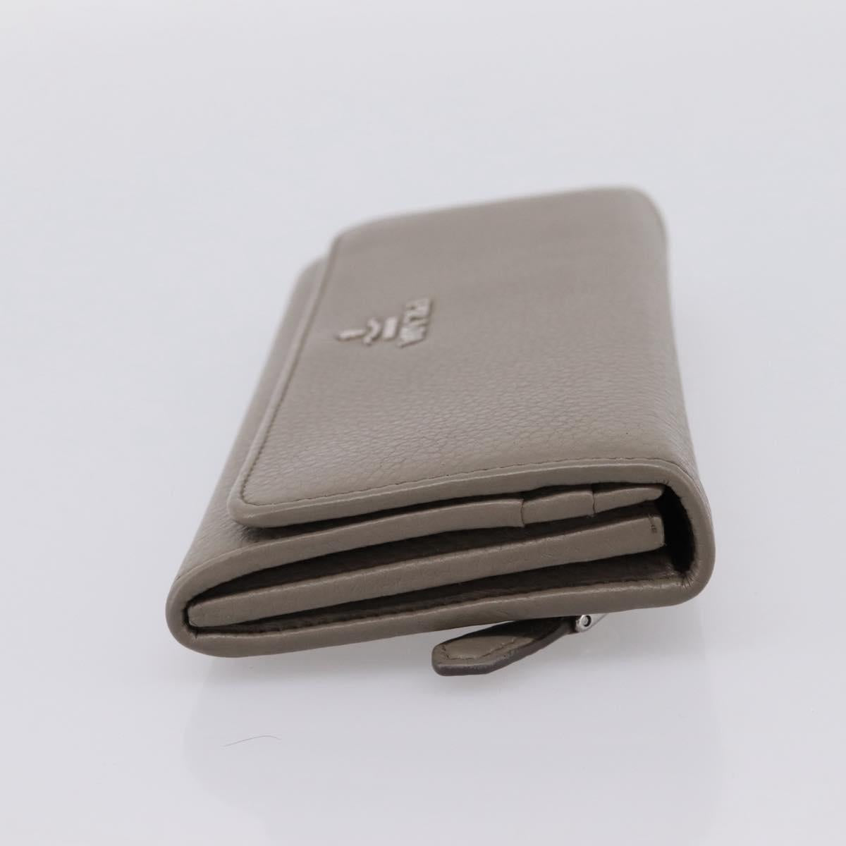 PRADA Long Wallet Leather Beige Silver Auth 203336A