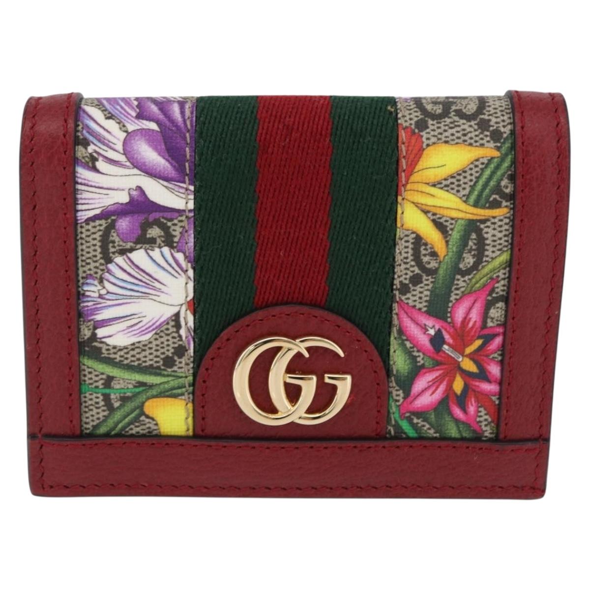 GUCCI Web Sherry Line Trifold Wallet PVC Red Gold 523155 Auth 203338M