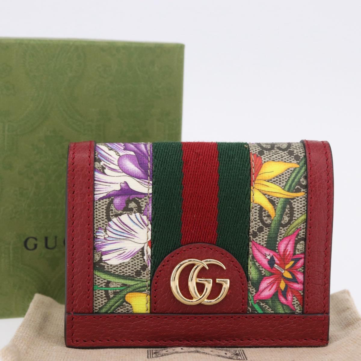 GUCCI Web Sherry Line Trifold Wallet PVC Red Gold 523155 Auth 203338M