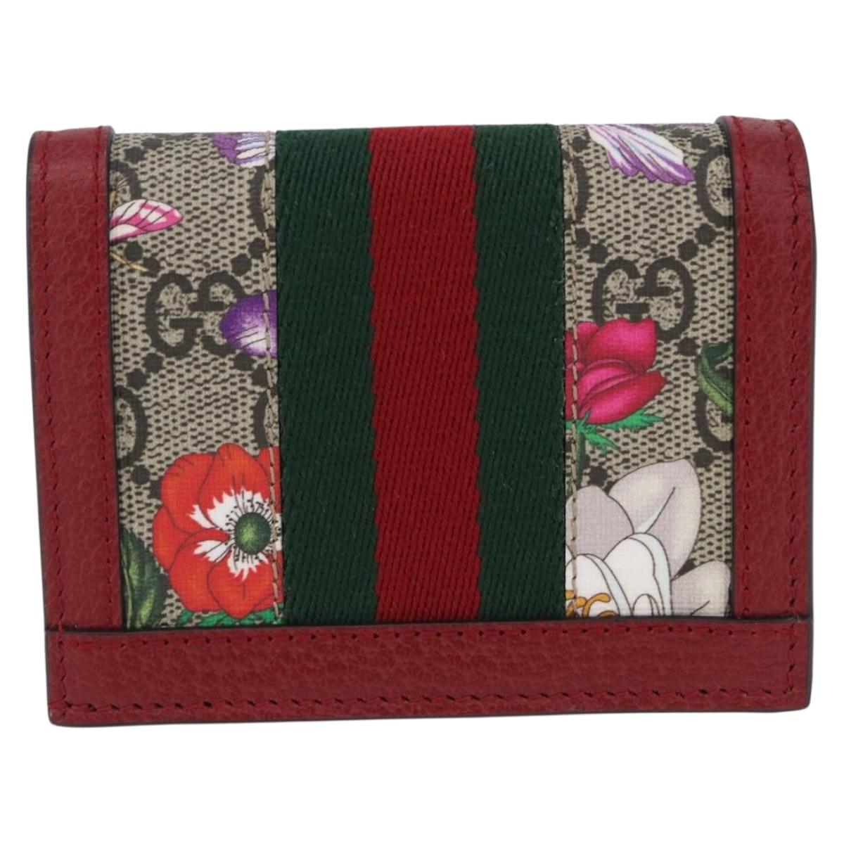 GUCCI Web Sherry Line Trifold Wallet PVC Red Gold 523155 Auth 203338M