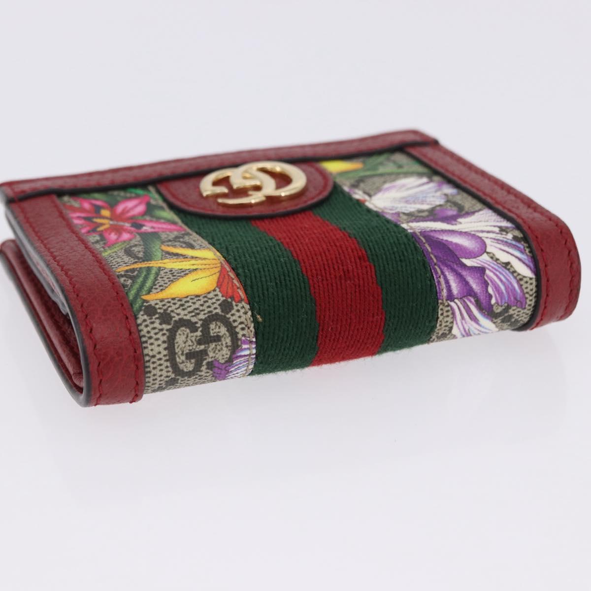 GUCCI Web Sherry Line Trifold Wallet PVC Red Gold 523155 Auth 203338M