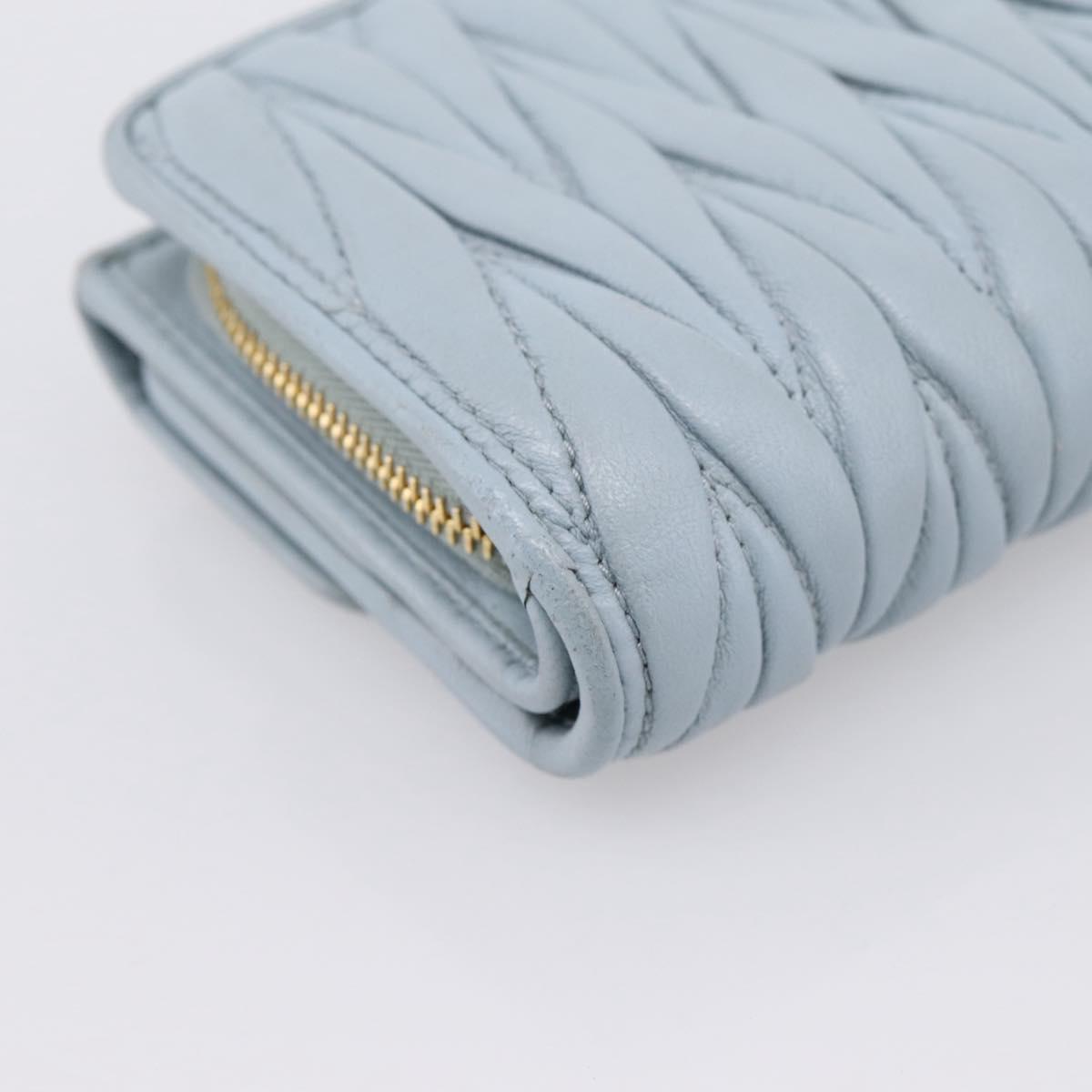 Miu Miu Matelasse Bifold Wallet Leather Light Blue Gold Auth 203339M
