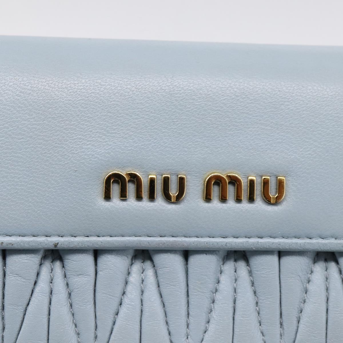 Miu Miu Matelasse Bifold Wallet Leather Light Blue Gold Auth 203339M