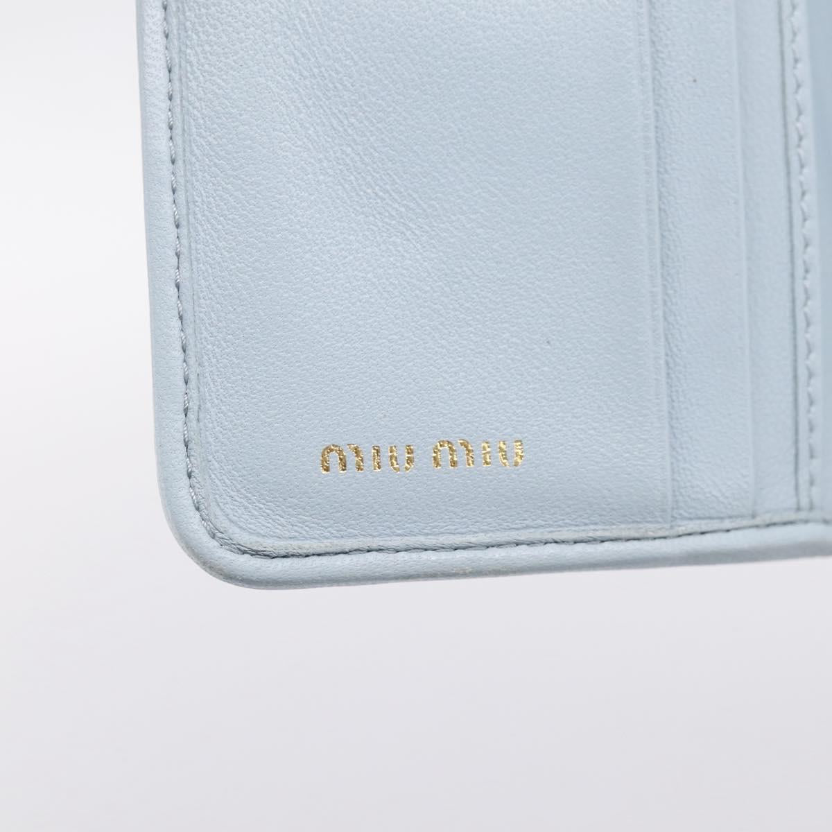 Miu Miu Matelasse Bifold Wallet Leather Light Blue Gold Auth 203339M