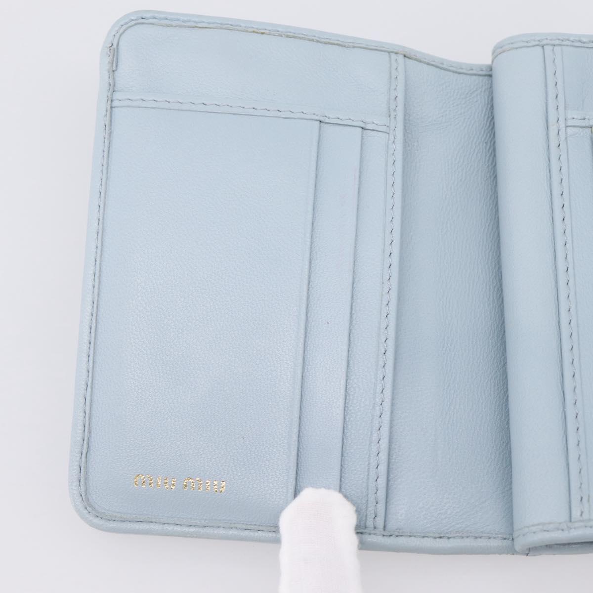 Miu Miu Matelasse Bifold Wallet Leather Light Blue Gold Auth 203339M