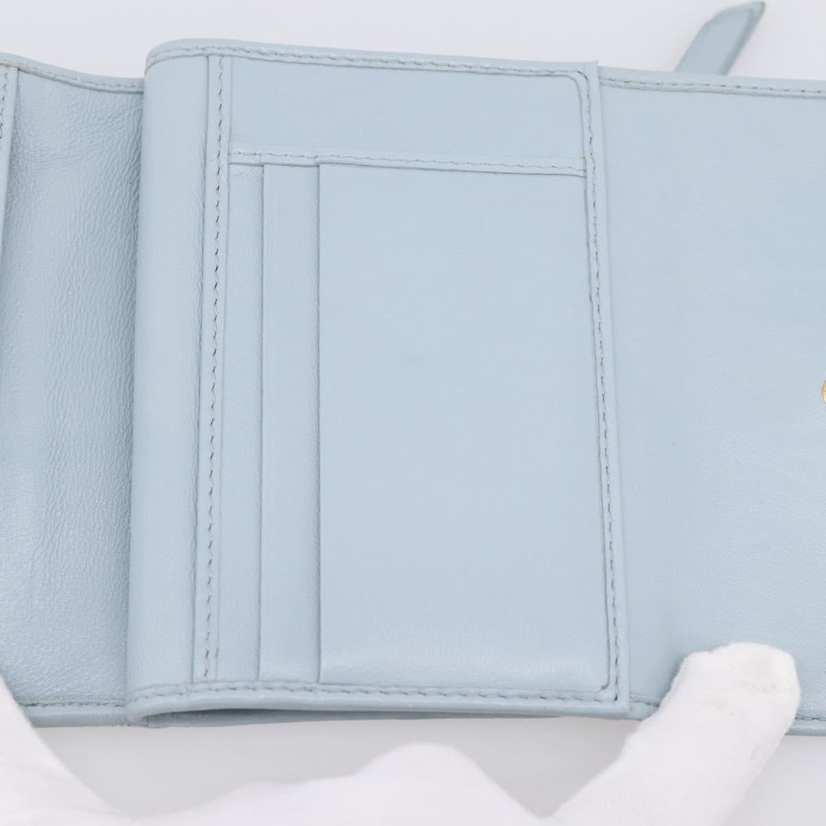 Miu Miu Matelasse Bifold Wallet Leather Light Blue Gold Auth 203339M