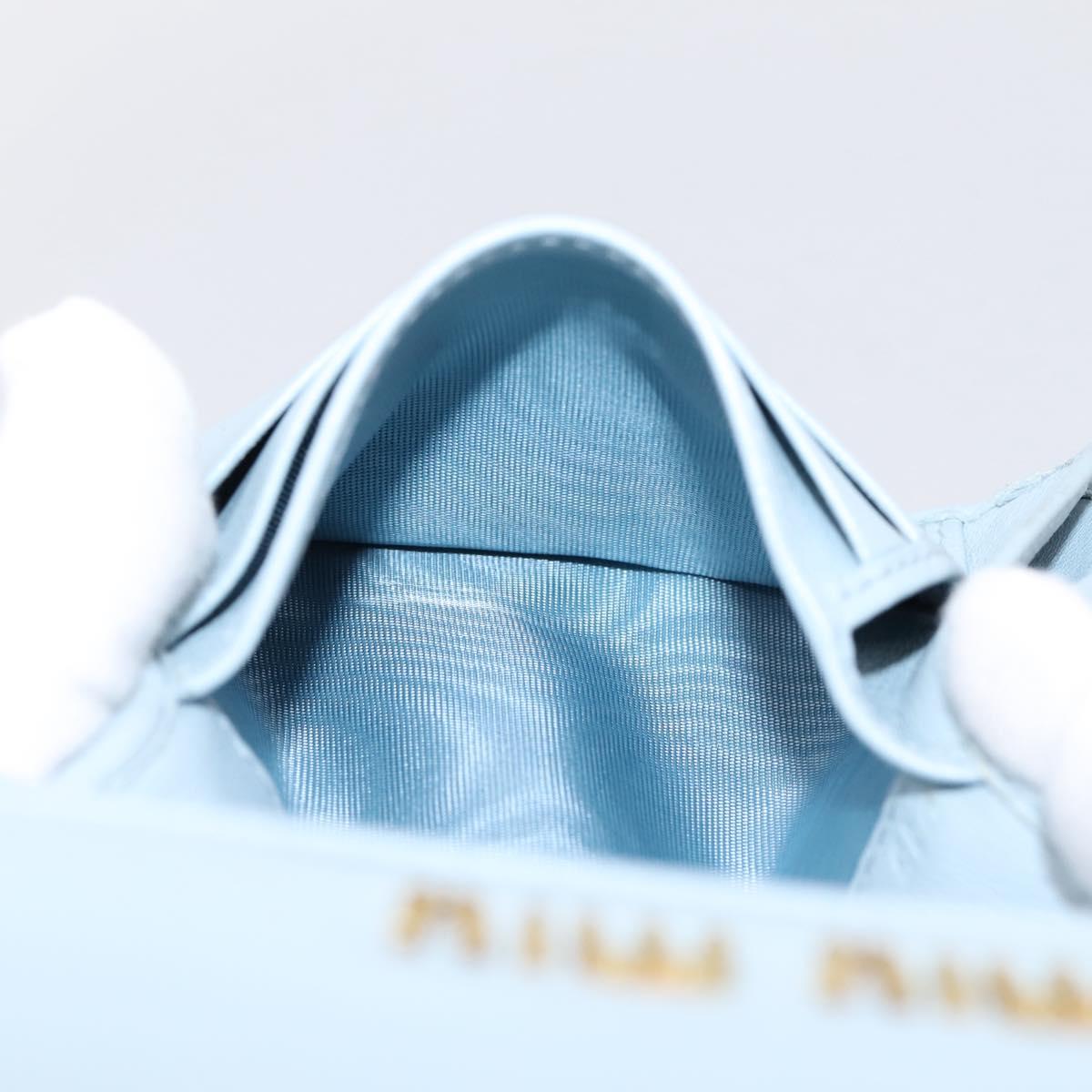 Miu Miu Matelasse Bifold Wallet Leather Light Blue Gold Auth 203339M