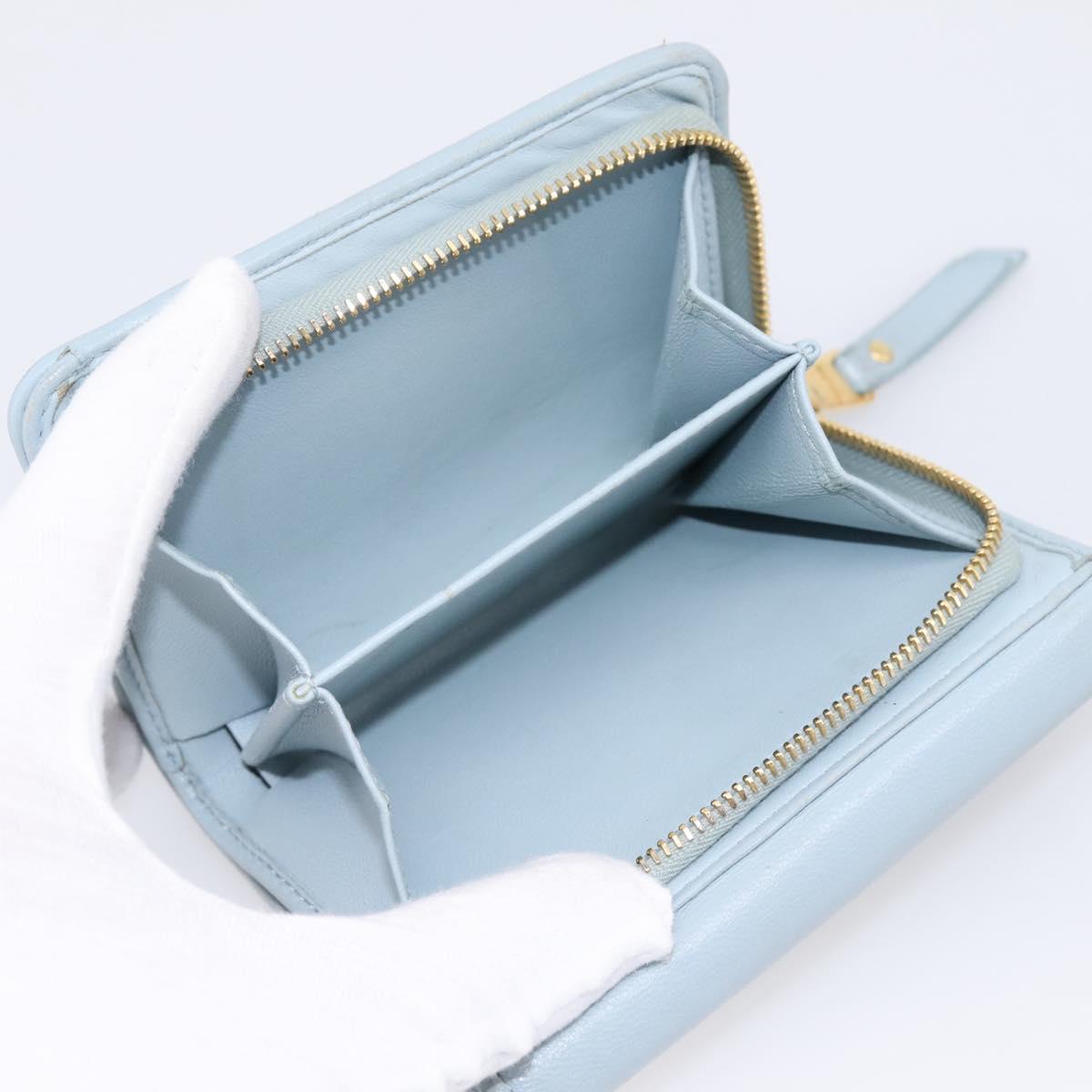 Miu Miu Matelasse Bifold Wallet Leather Light Blue Gold Auth 203339M