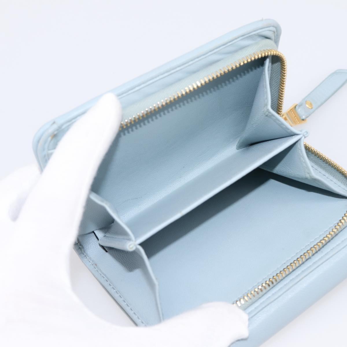 Miu Miu Matelasse Bifold Wallet Leather Light Blue Gold Auth 203339M
