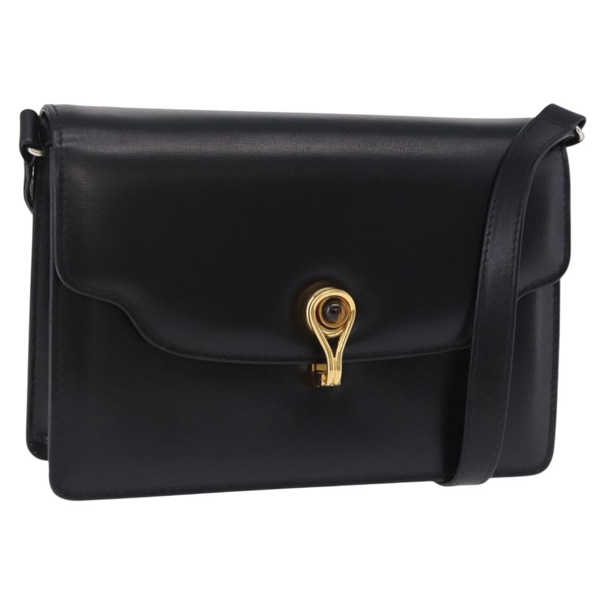 GUCCI Shoulder Bag Leather Black Gold Auth 203346V