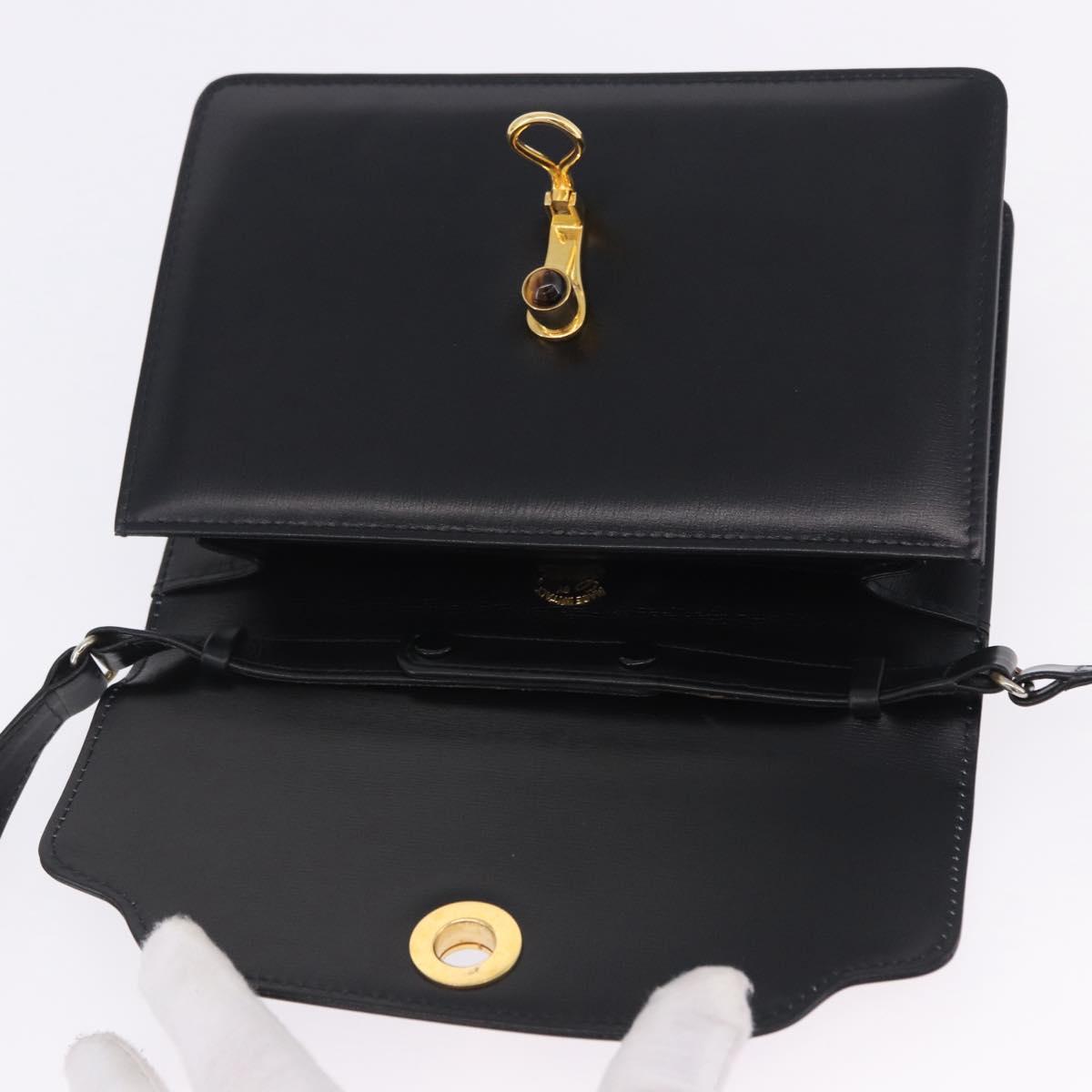 GUCCI Shoulder Bag Leather Black Gold Auth 203346V