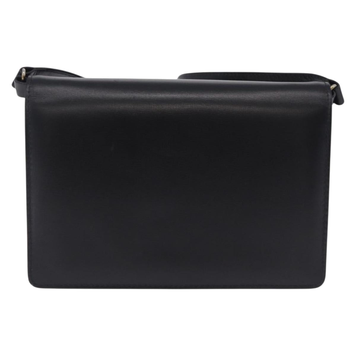 GUCCI Shoulder Bag Leather Black Gold Auth 203346V
