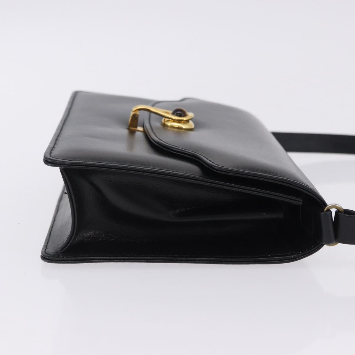 GUCCI Shoulder Bag Leather Black Gold Auth 203346V