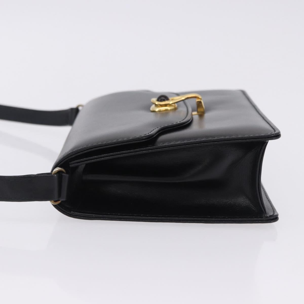 GUCCI Shoulder Bag Leather Black Gold Auth 203346V