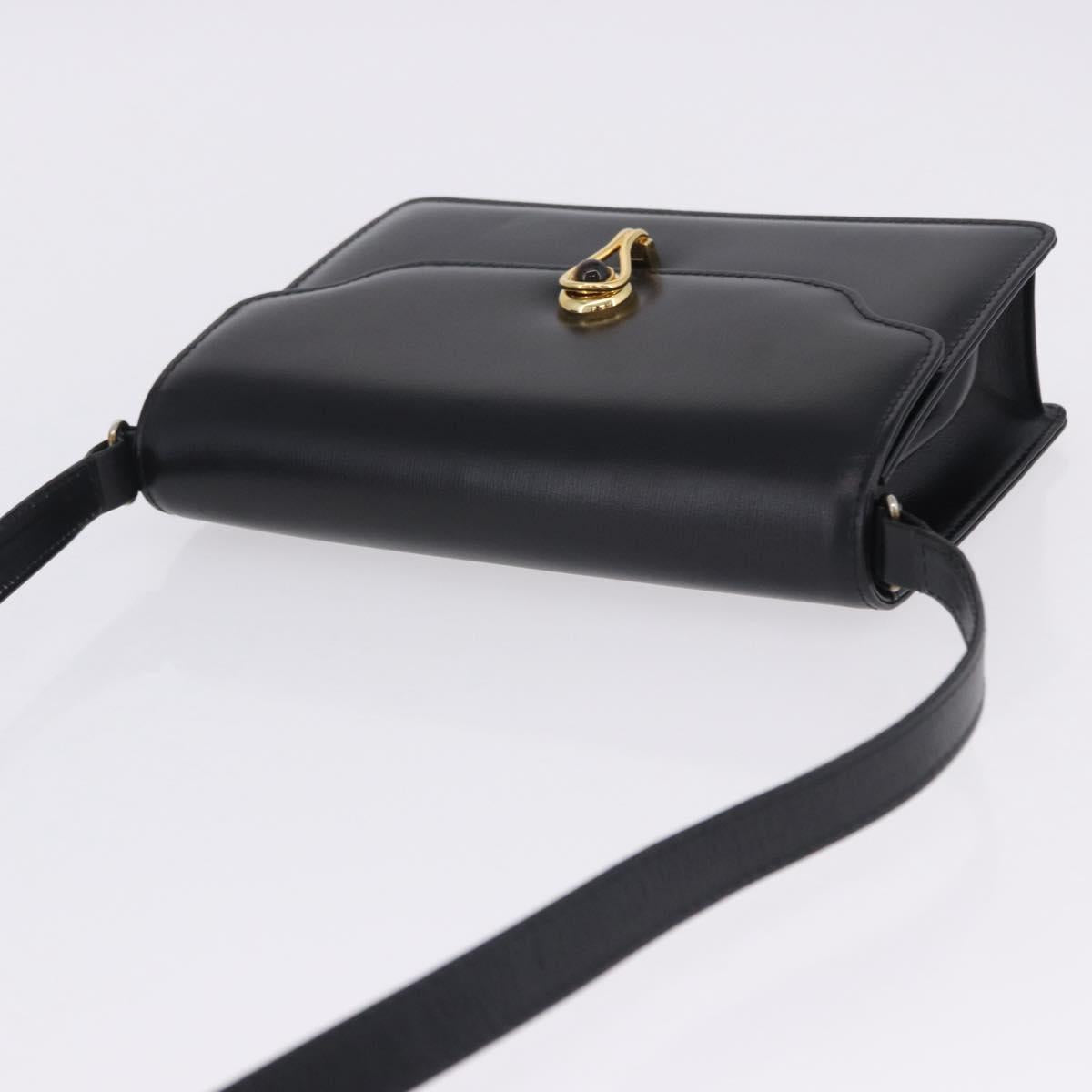 GUCCI Shoulder Bag Leather Black Gold Auth 203346V