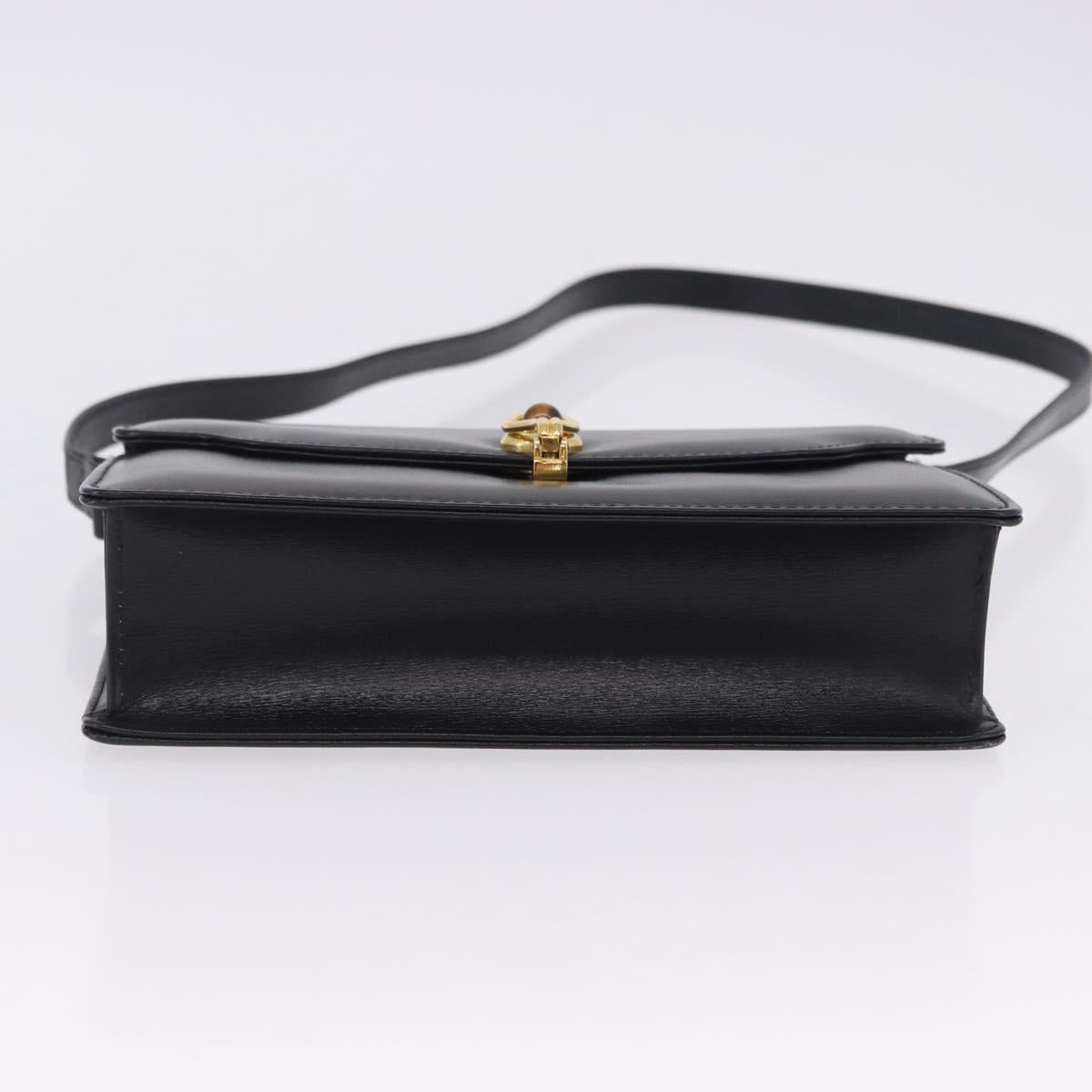 GUCCI Shoulder Bag Leather Black Gold Auth 203346V
