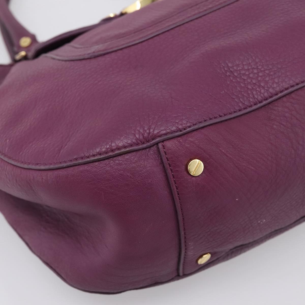 TORY BURCH Hand Bag Leather 2way Purple Gold Tone Auth 203348A