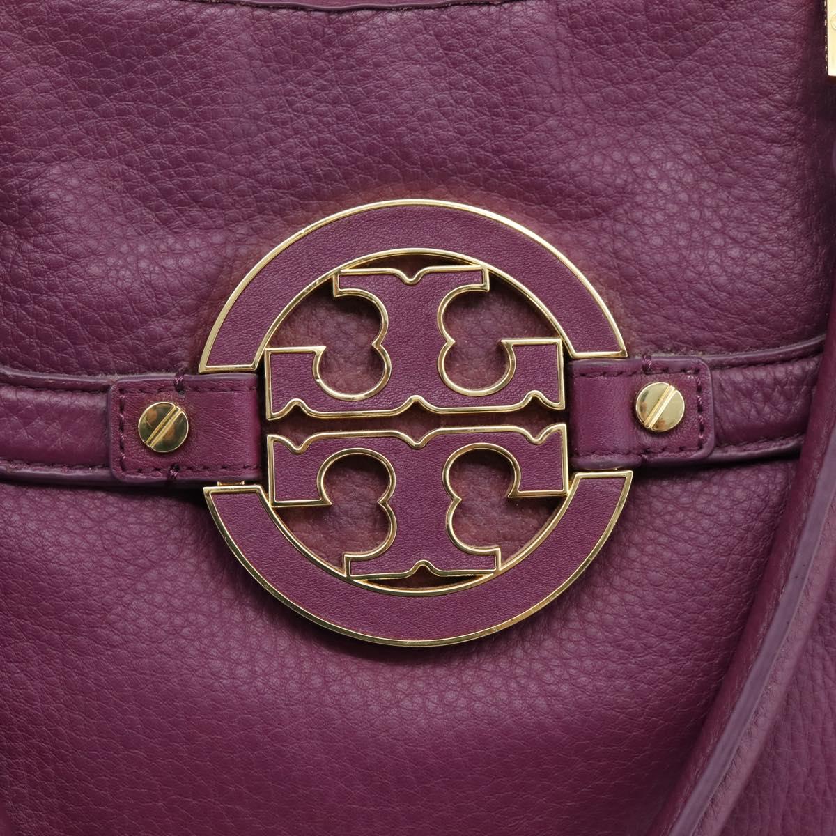 TORY BURCH Hand Bag Leather 2way Purple Gold Tone Auth 203348A