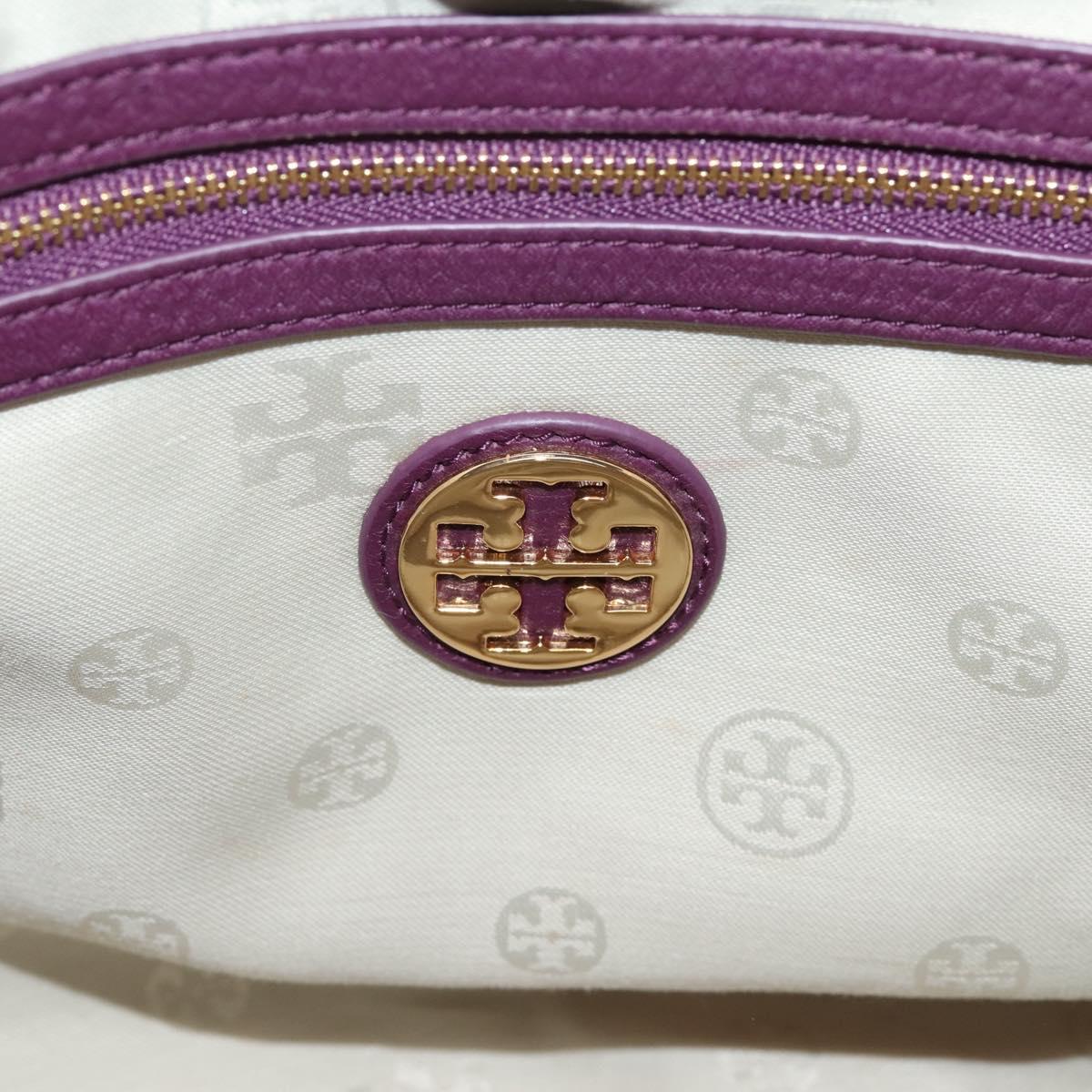 TORY BURCH Hand Bag Leather 2way Purple Gold Tone Auth 203348A