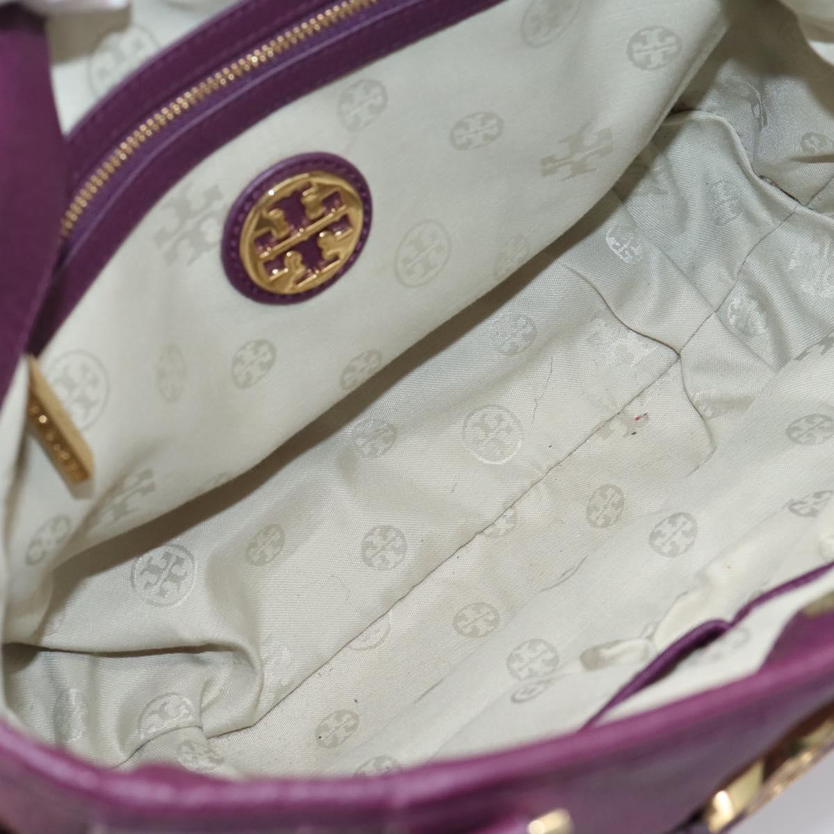 TORY BURCH Hand Bag Leather 2way Purple Gold Tone Auth 203348A