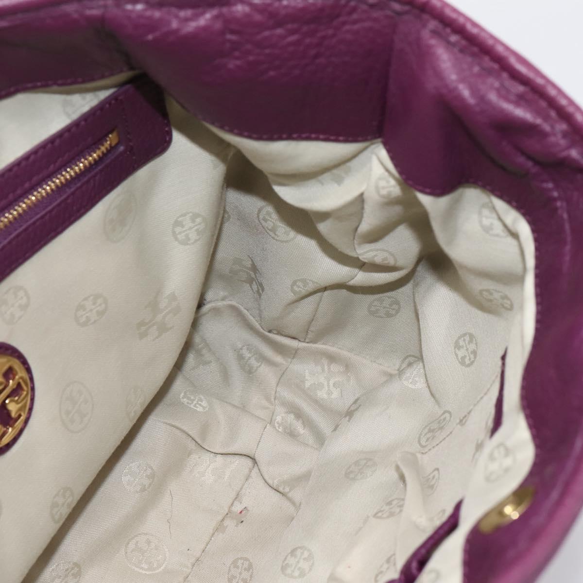 TORY BURCH Hand Bag Leather 2way Purple Gold Tone Auth 203348A