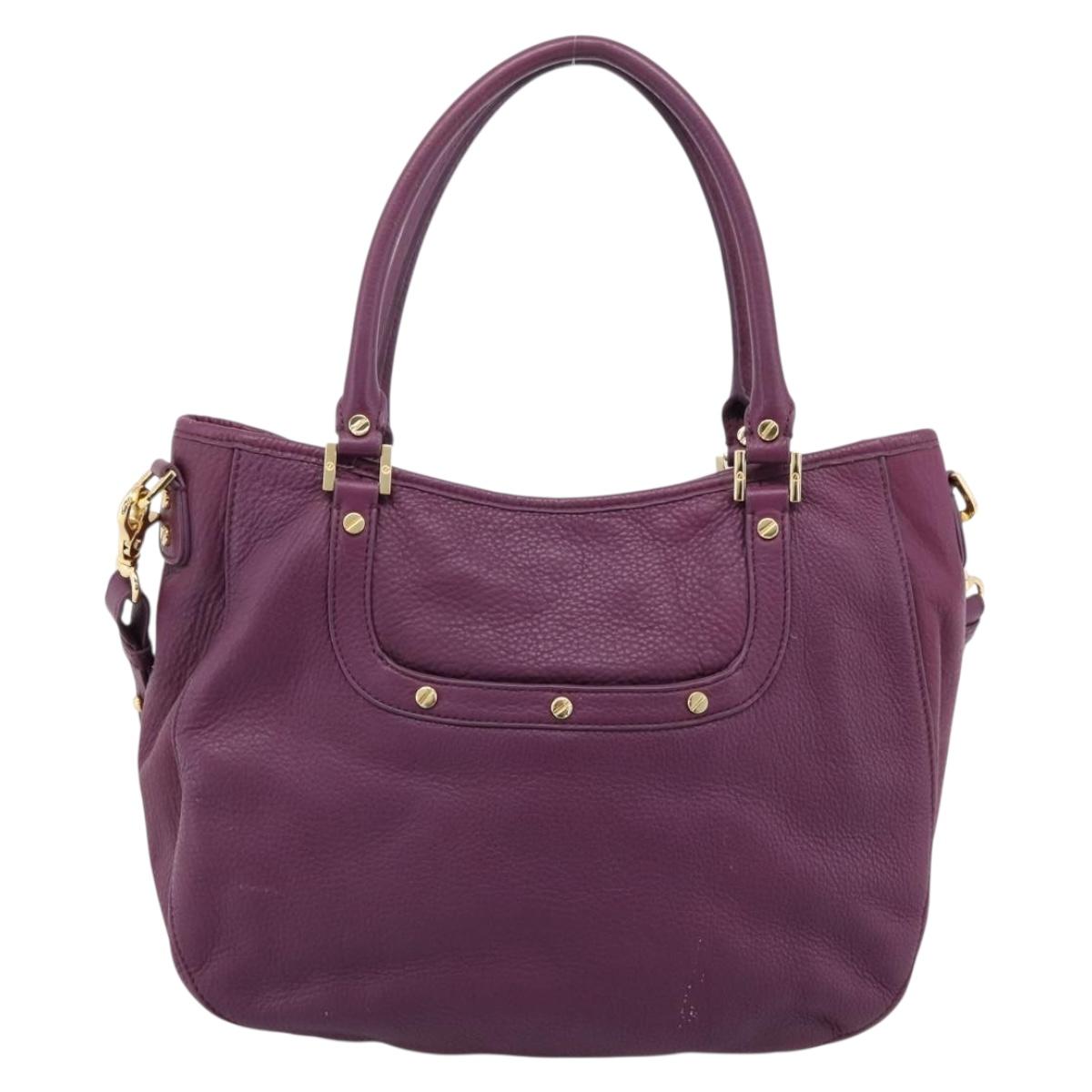 TORY BURCH Hand Bag Leather 2way Purple Gold Tone Auth 203348A