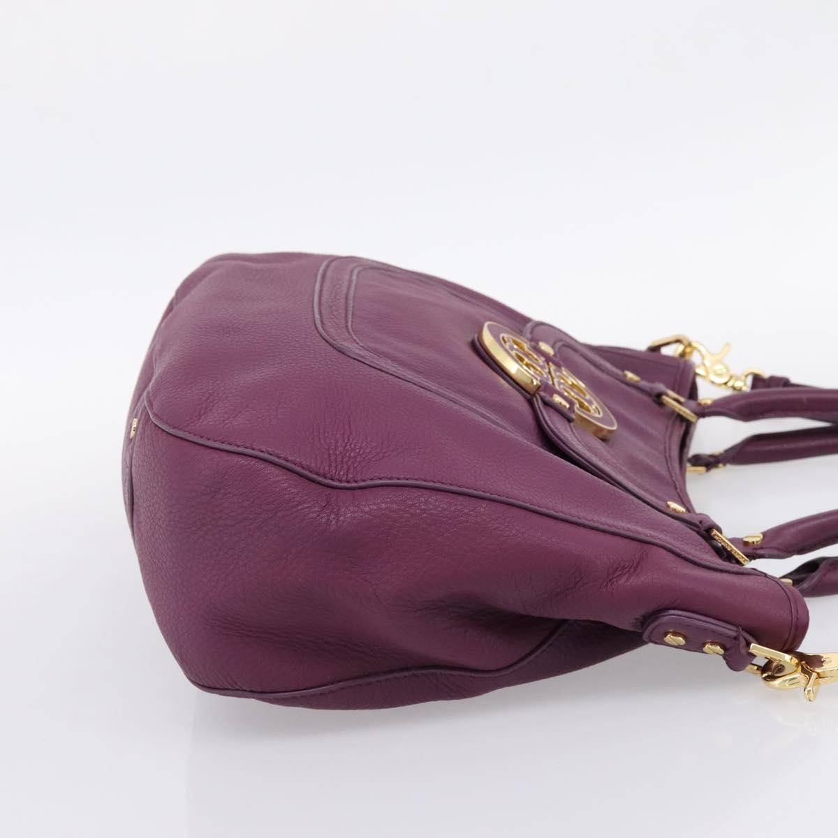 TORY BURCH Hand Bag Leather 2way Purple Gold Tone Auth 203348A