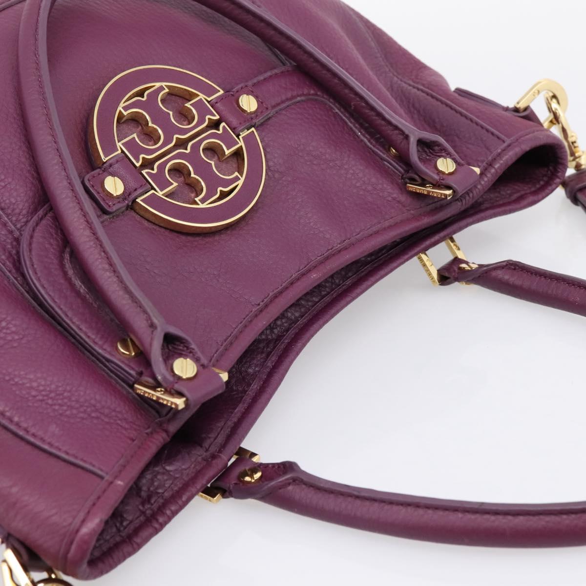 TORY BURCH Hand Bag Leather 2way Purple Gold Tone Auth 203348A