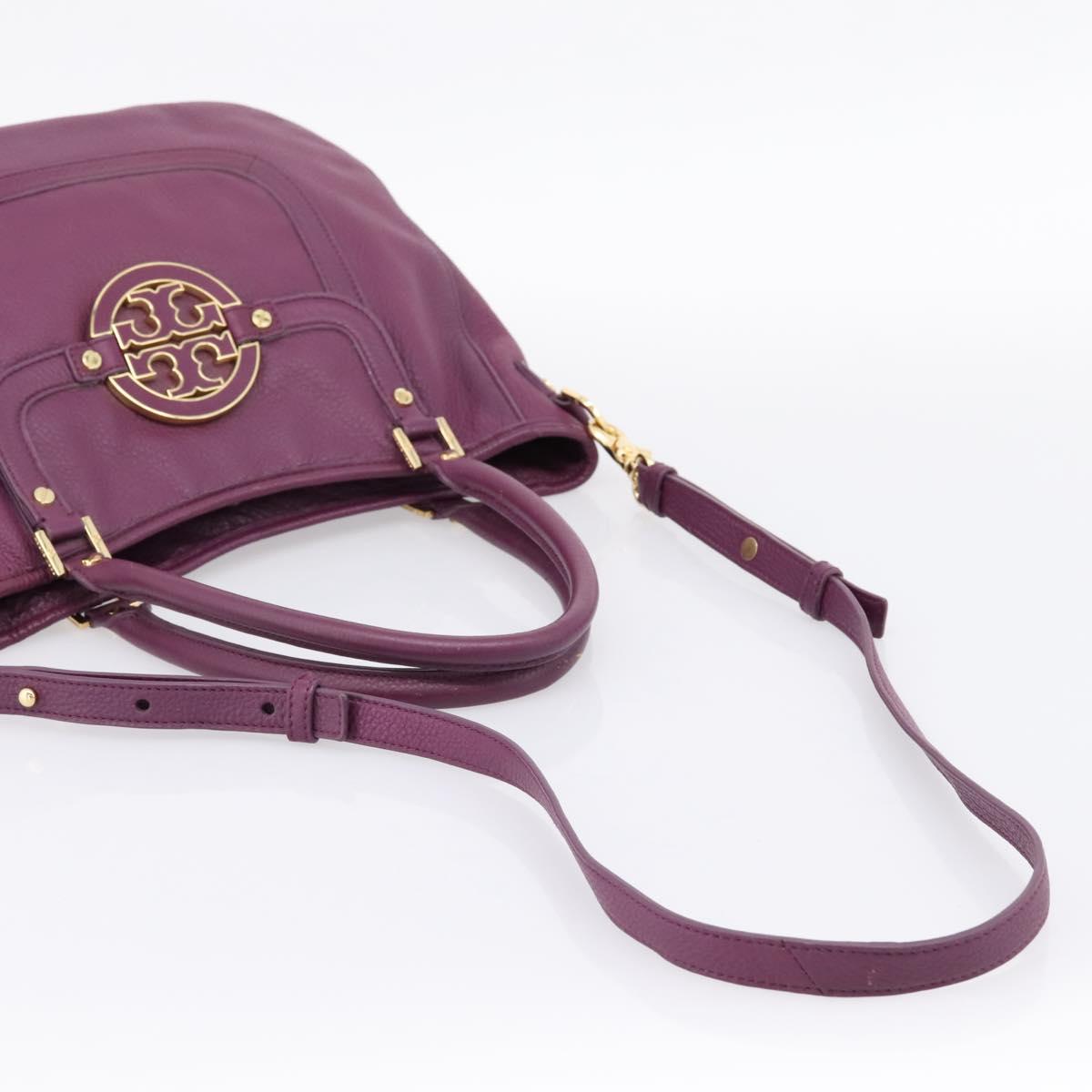 TORY BURCH Hand Bag Leather 2way Purple Gold Tone Auth 203348A