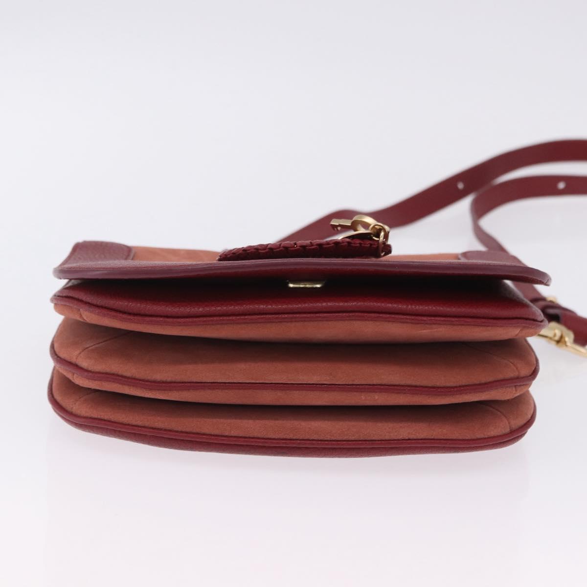 Chloe SeeByChloe Shoulder Bag Suede Red Gold Tone Auth 203350A
