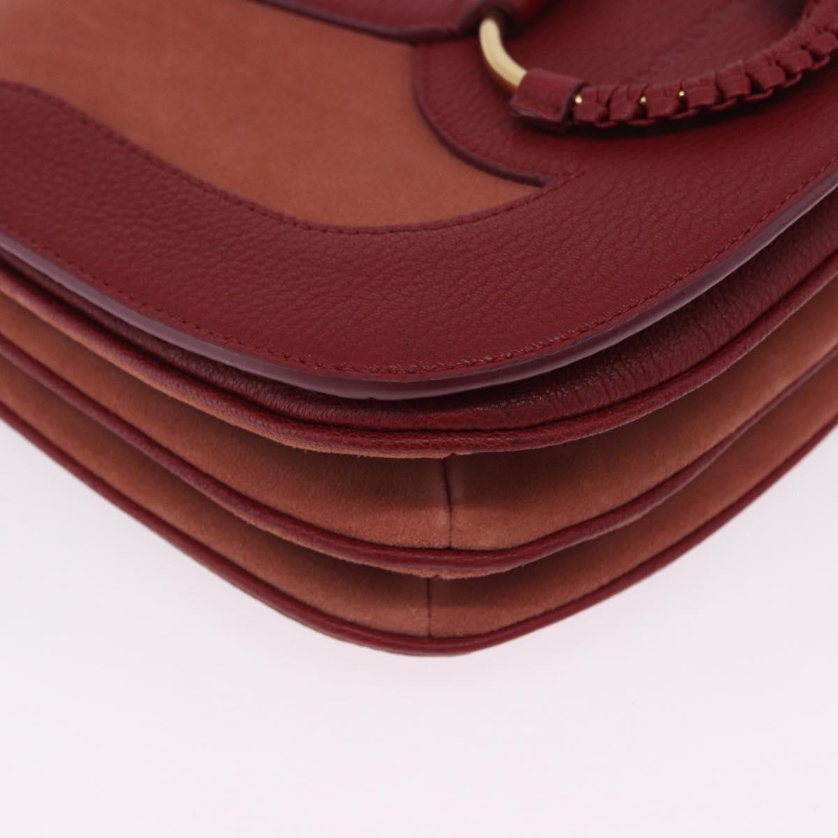 Chloe SeeByChloe Shoulder Bag Suede Red Gold Tone Auth 203350A