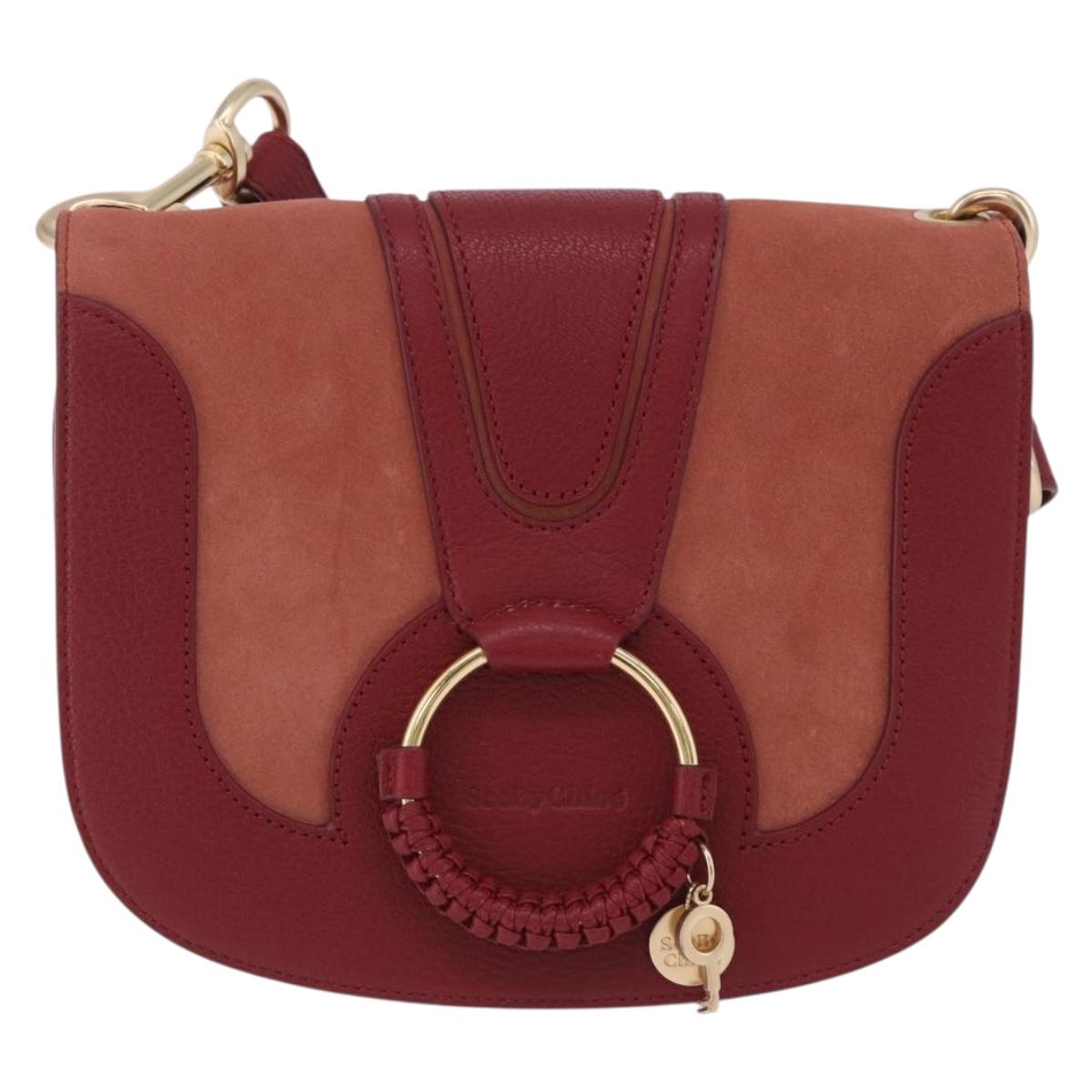 Chloe SeeByChloe Shoulder Bag Suede Red Gold Tone Auth 203350A