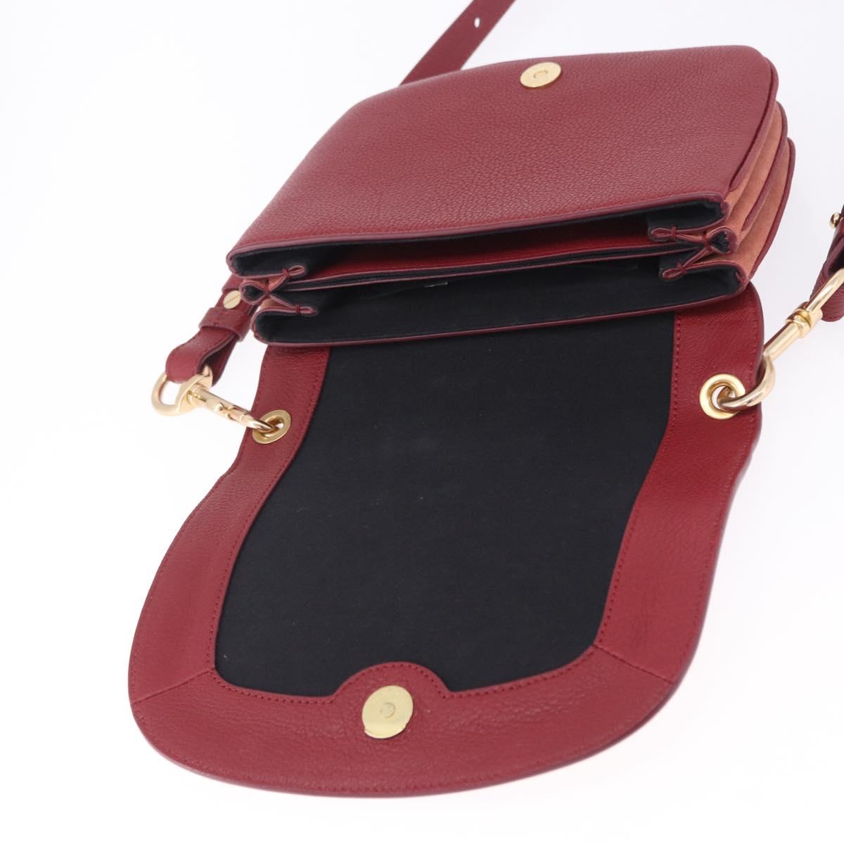Chloe SeeByChloe Shoulder Bag Suede Red Gold Tone Auth 203350A