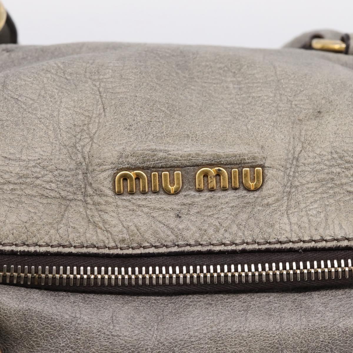 Miu Miu Hand Bag Leather 2way Gray Gold Tone Auth 203352A