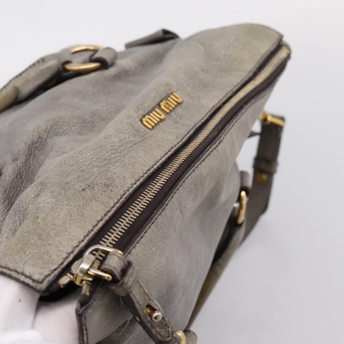 Miu Miu Hand Bag Leather 2way Gray Gold Tone Auth 203352A