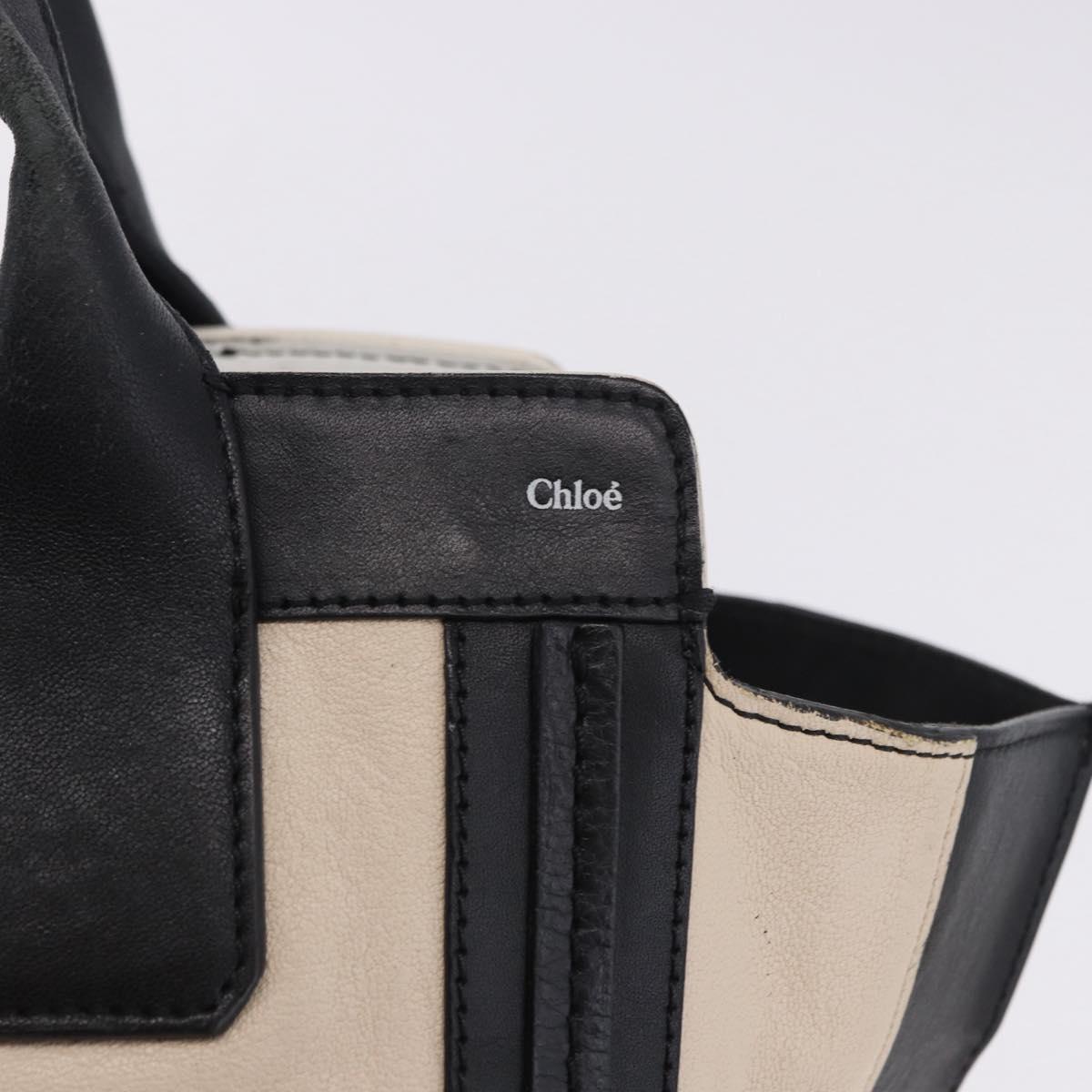 Chloe Alison Tote Bag Leather Ivory Black Auth 203353