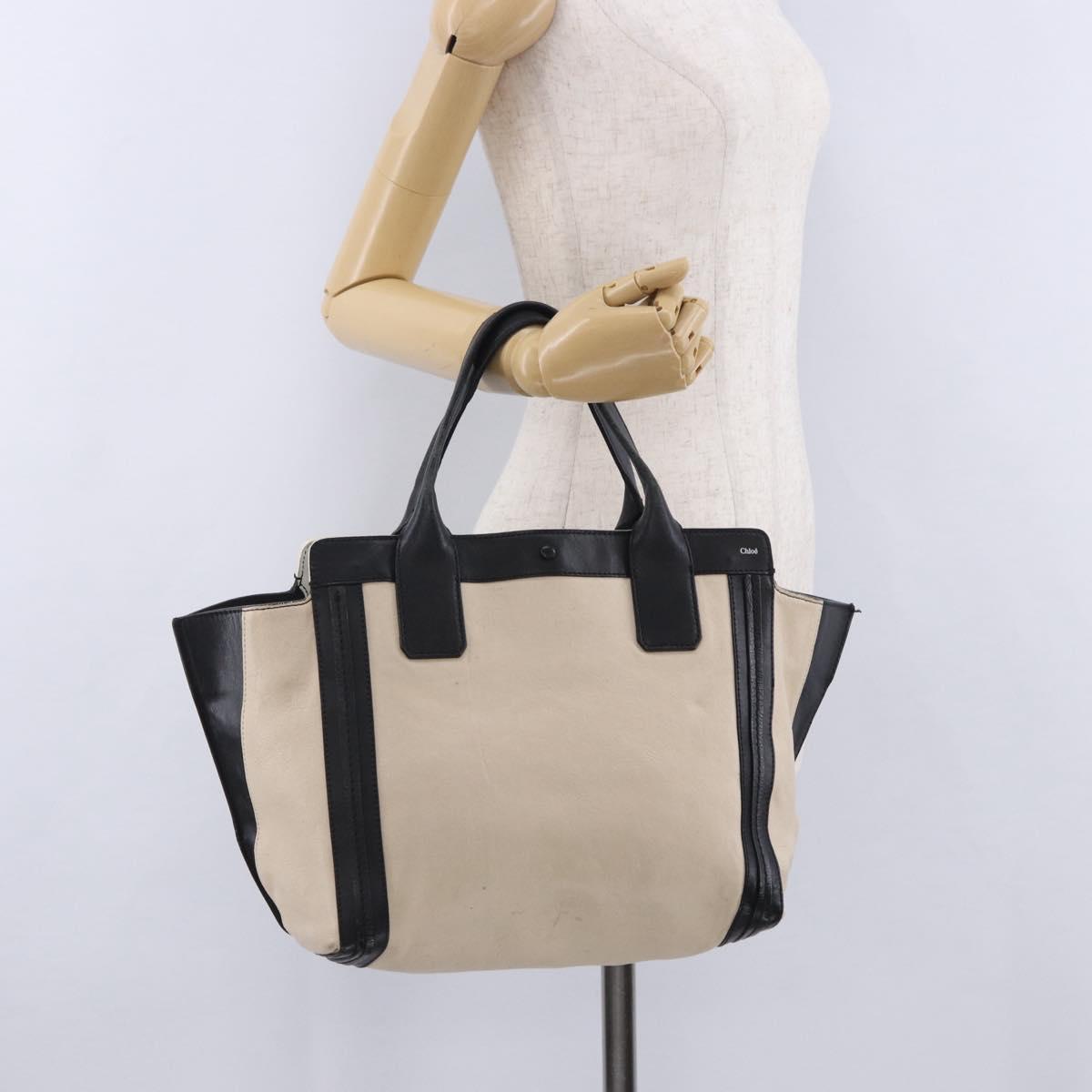 Chloe Alison Tote Bag Leather Ivory Black Auth 203353