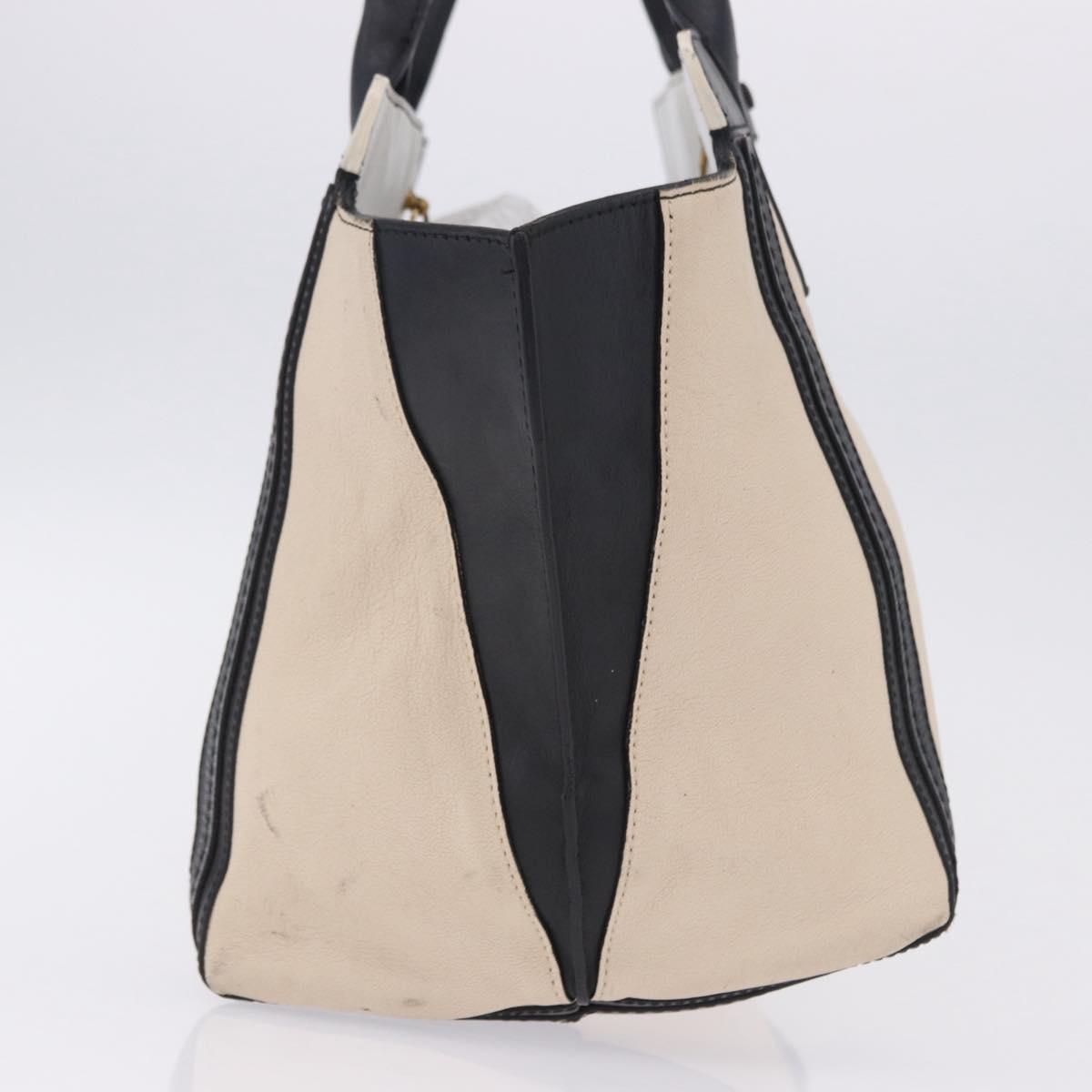 Chloe Alison Tote Bag Leather Ivory Black Auth 203353