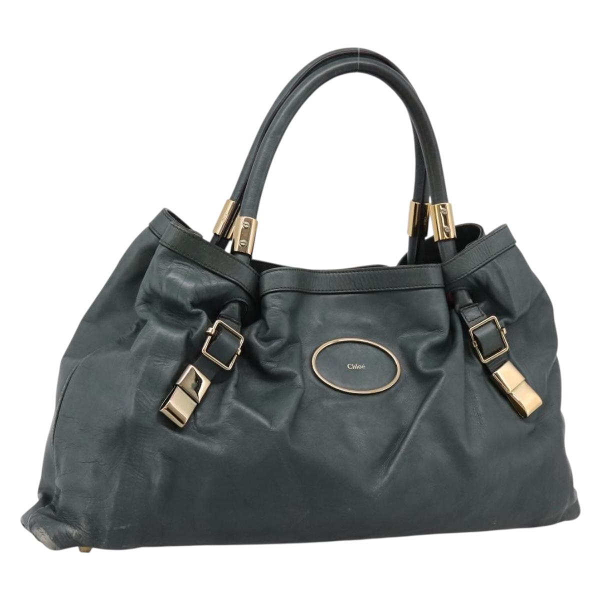 Chloe Victoria Tote Bag Leather Green Gold Tone Auth 203354