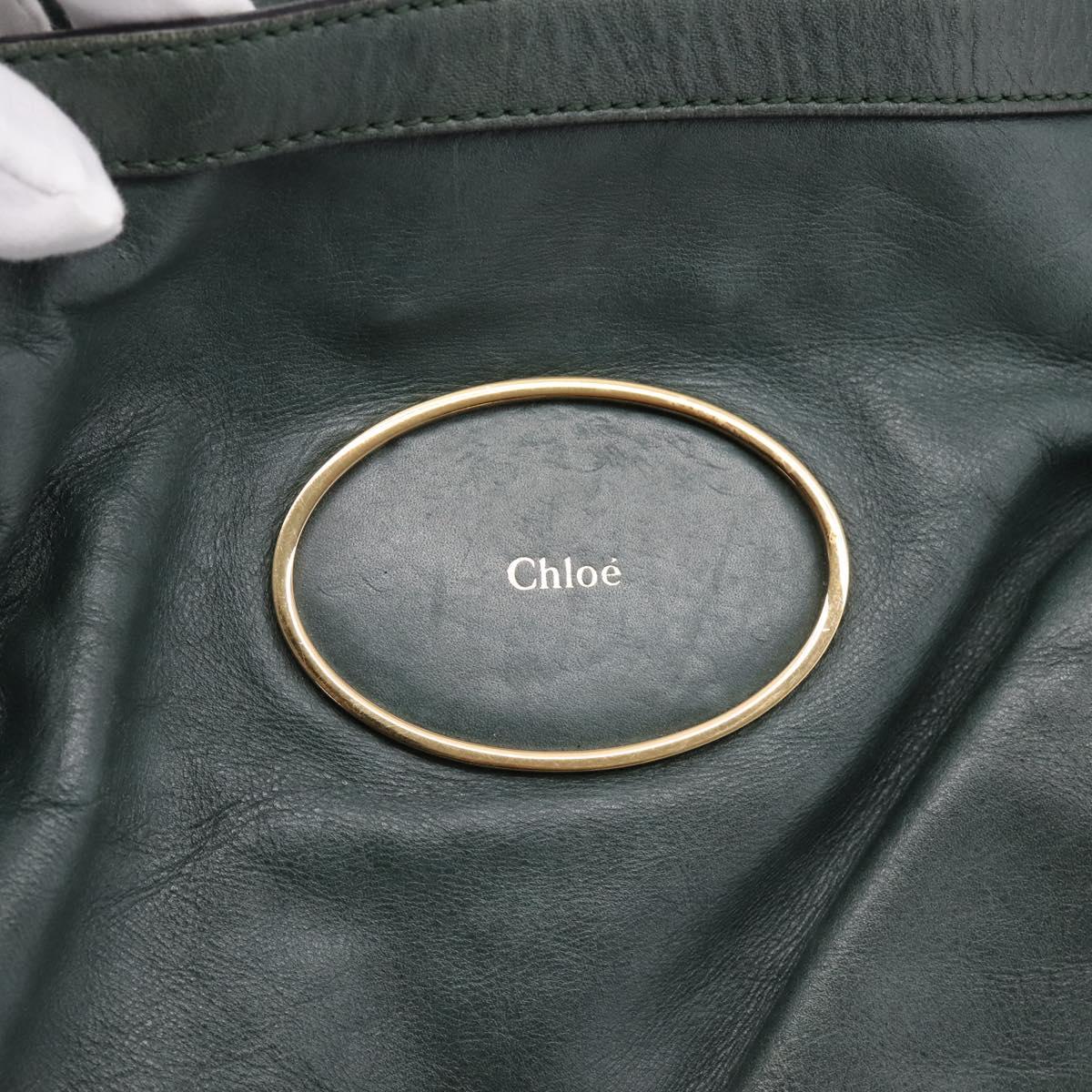 Chloe Victoria Tote Bag Leather Green Gold Tone Auth 203354