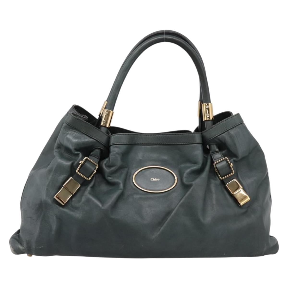 Chloe Victoria Tote Bag Leather Green Gold Tone Auth 203354