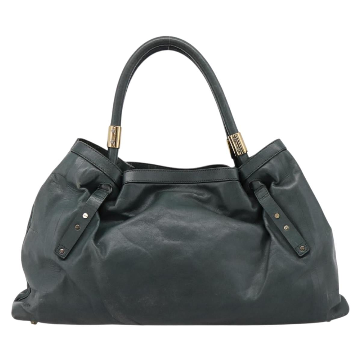 Chloe Victoria Tote Bag Leather Green Gold Tone Auth 203354